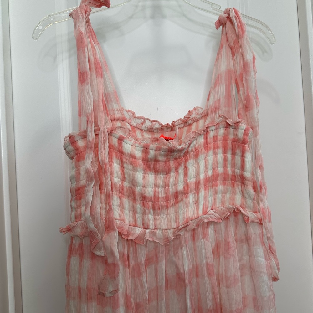Free People Dorothy Gayle Maxi Dress in pink & white checkered Sz Medium - Picture 6 of 15